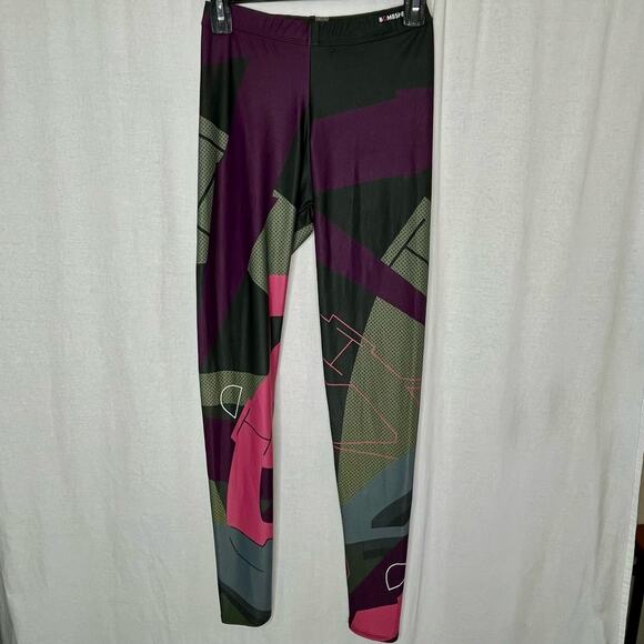 Bombsheller Multicolor Leggings 28" Inseam Purple Green Yoga Running Size Medium - Picture 2 of 13